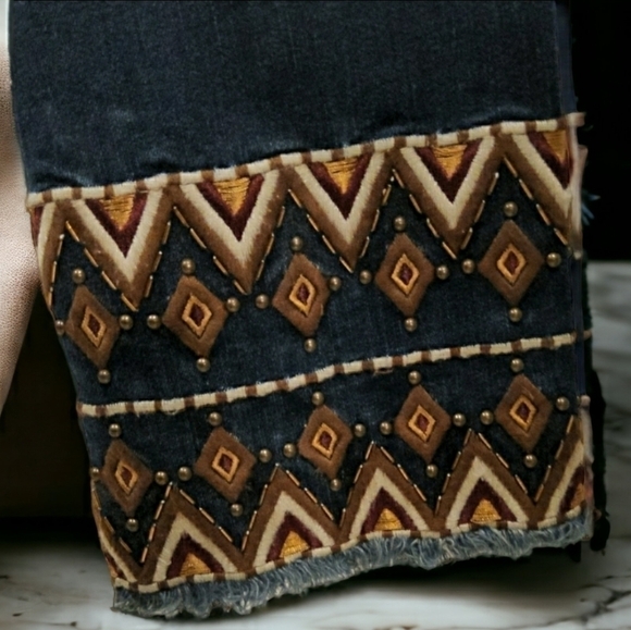 Driftwood Colette Embroidered Straight Jeans Cropped Fringe - Size 27" - Picture 8 of 10